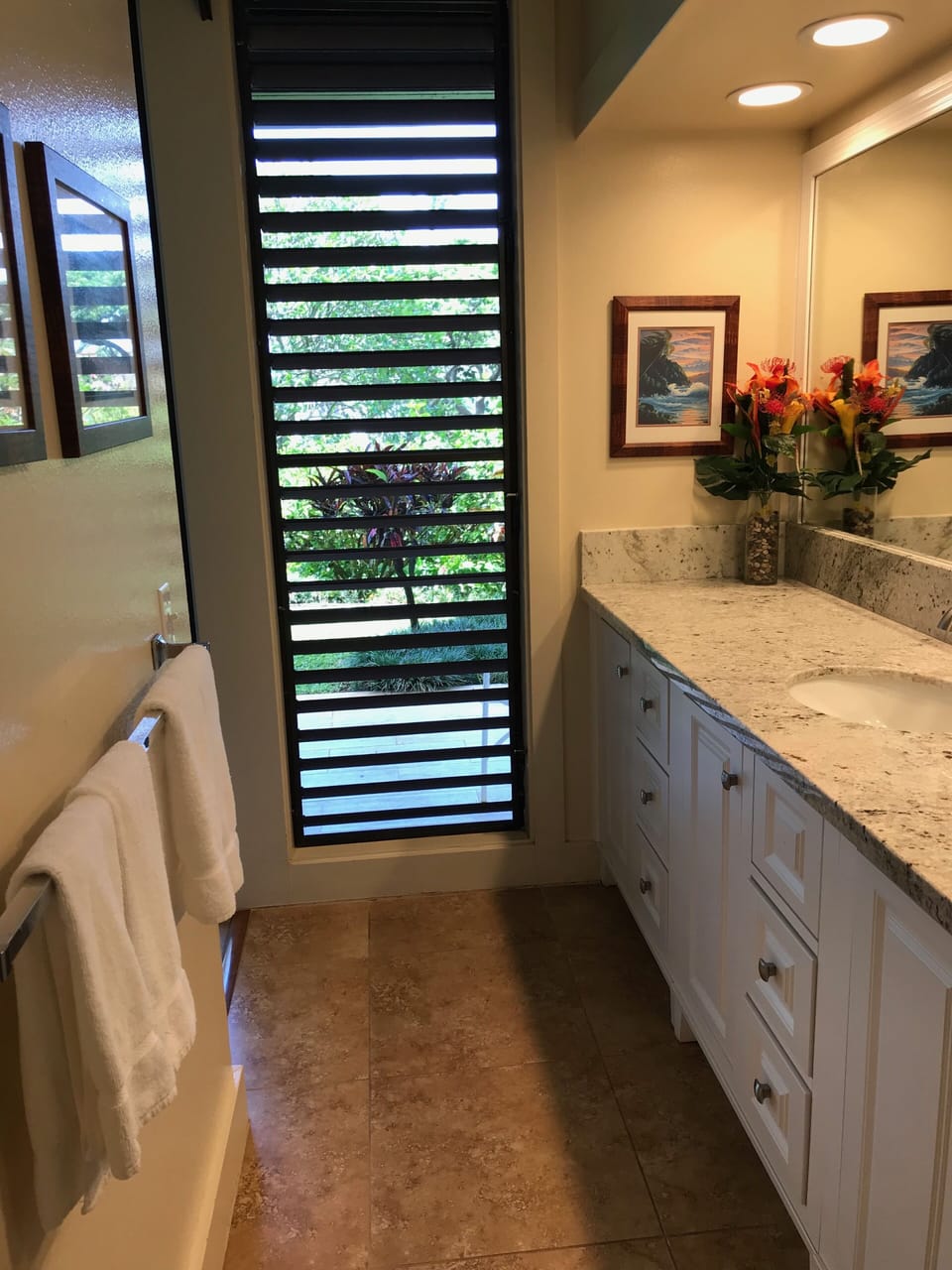 En suite Master bathroom with 9 foot counter