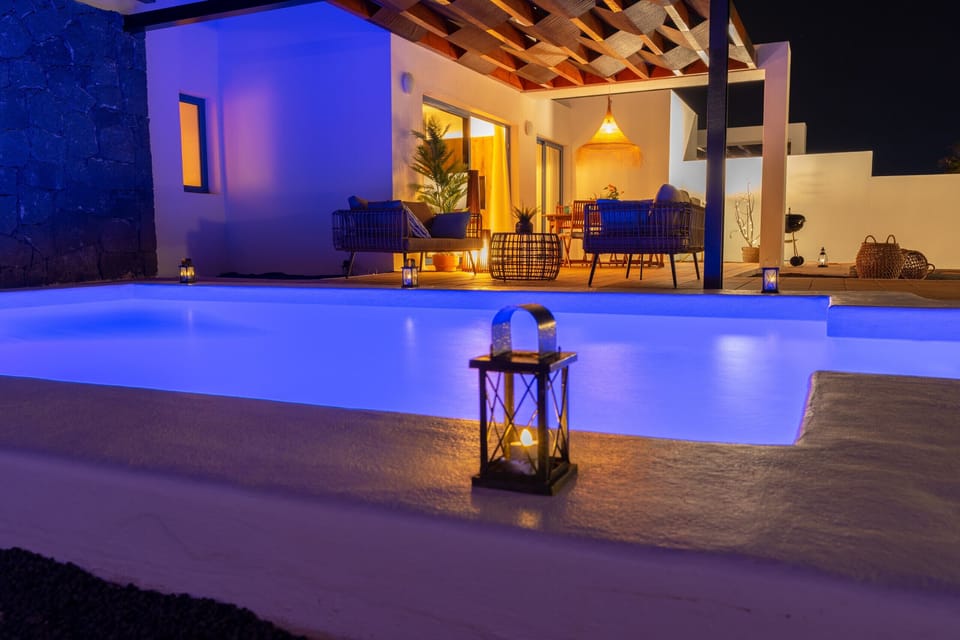 Terrace of villa Famara in the night