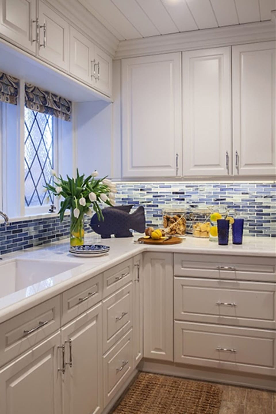 Kitchen - New Cabinets / New Marble Countertops / New Blue Glass Backsplash