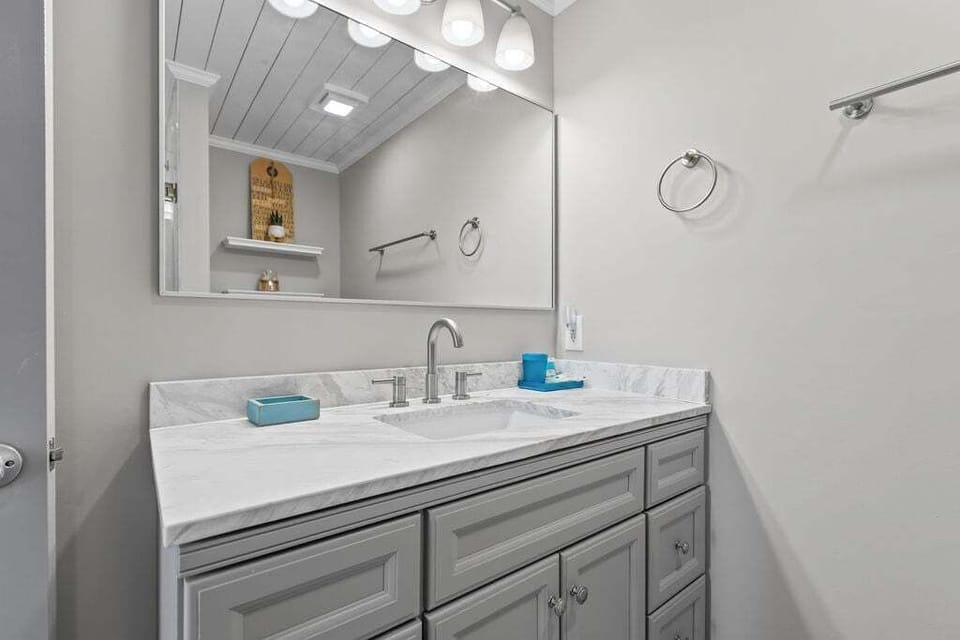 Lovely vanity with marble countertop!