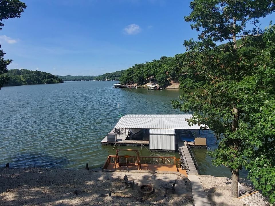 View of dock from upper deck, looking to main channel.