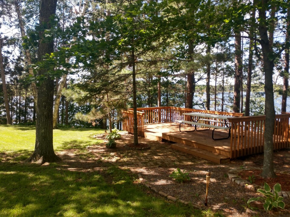Detached Deck with view of lake