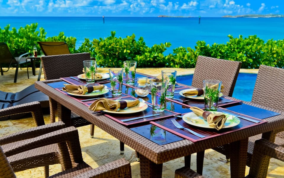 Dining Pool Side With Caribbean Sea Views