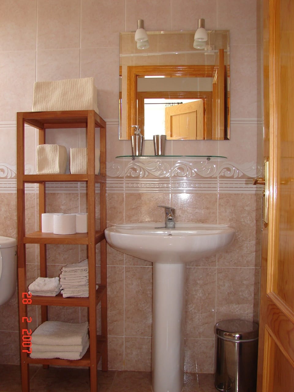 Bathroom with sink, shower and toilet. Always very clean and controlled.