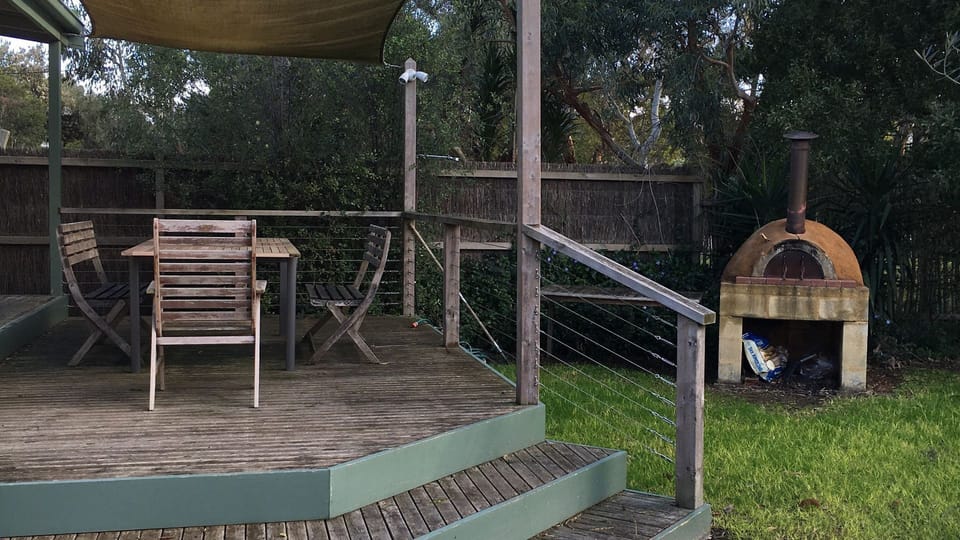 Outside decking and pizza oven