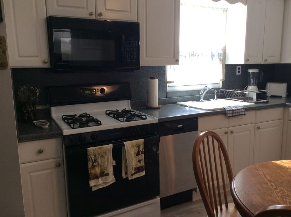 Stove and Oven with over the counter microwave with fan.