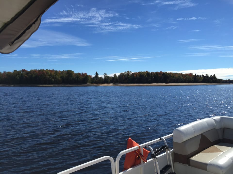 View of the island on Hinckley Lake. Rocky's Restaurant is on the other side 