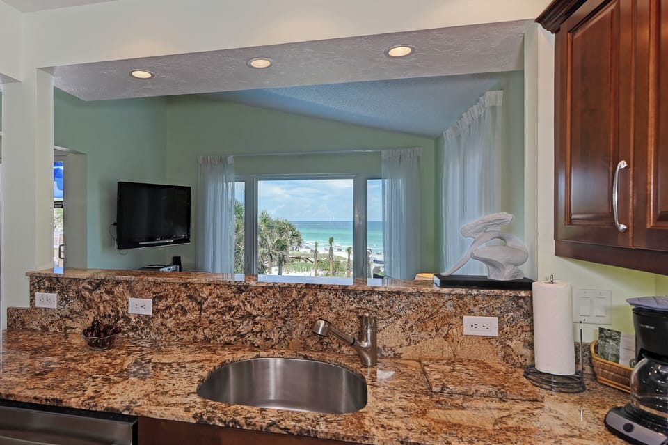 Kitchen view of the beach