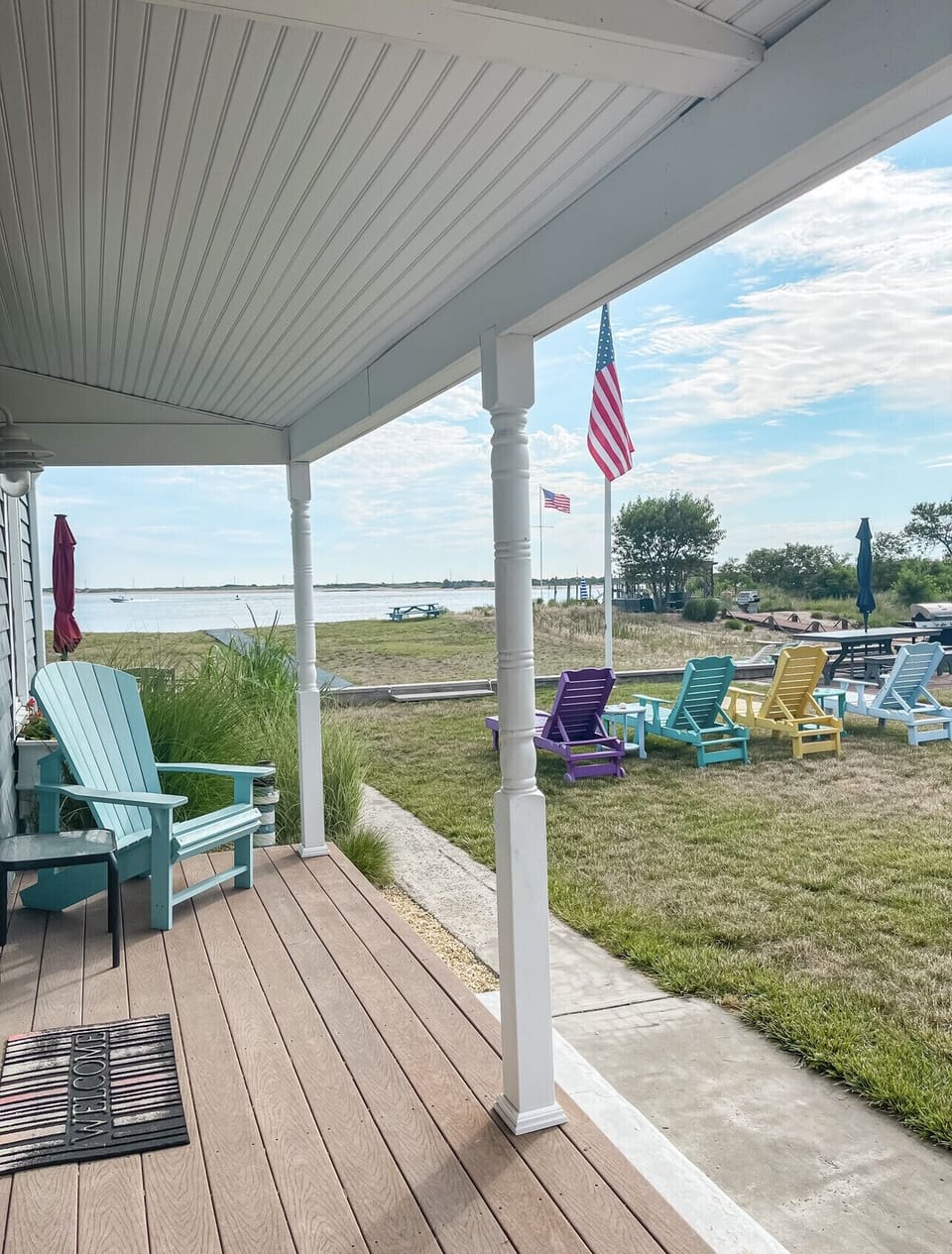 Amazing water views, private beach, big space to relax outside your cottages. 