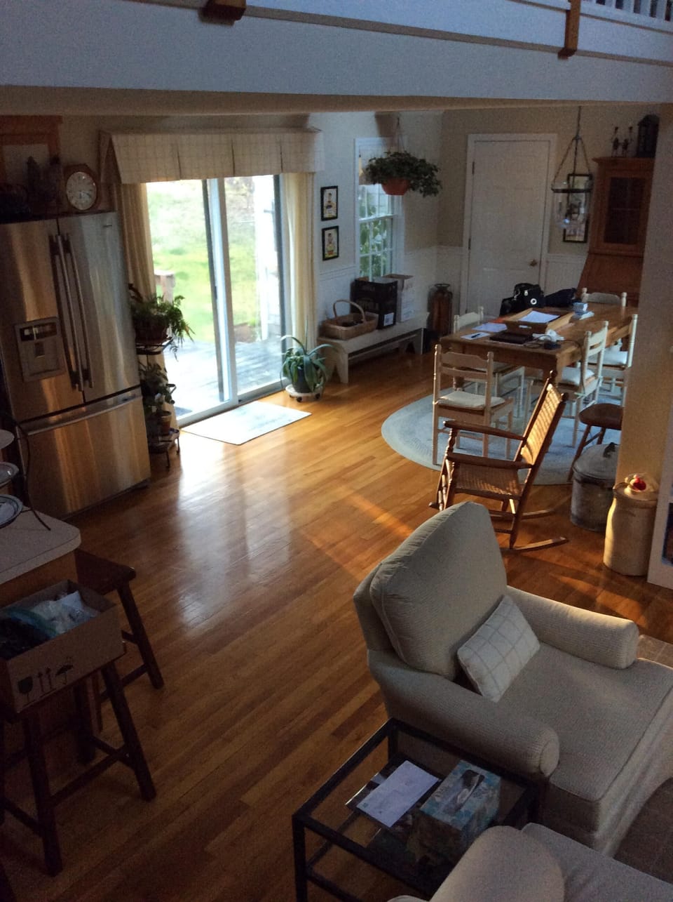 Open floor plan,slider leads to deck w/ Weber barbecue grill and deck  furniture