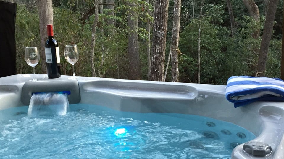 Hot tub in private backyard 