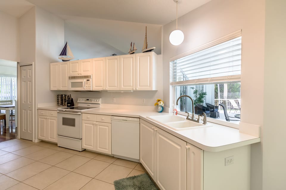 Large open kitchen with plenty of counter space for cooking and entertaining.