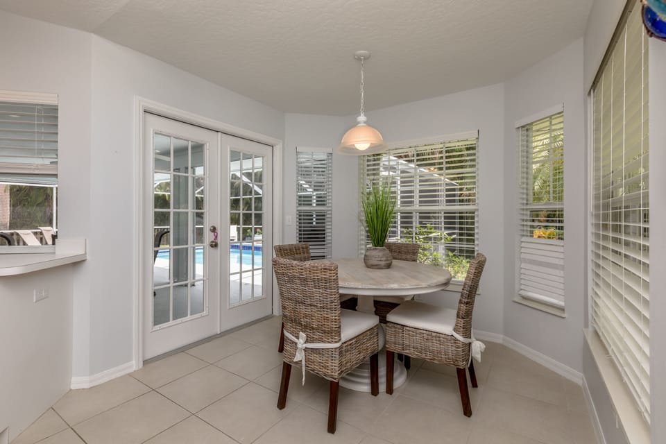 Bright breakfast nook seats four people.