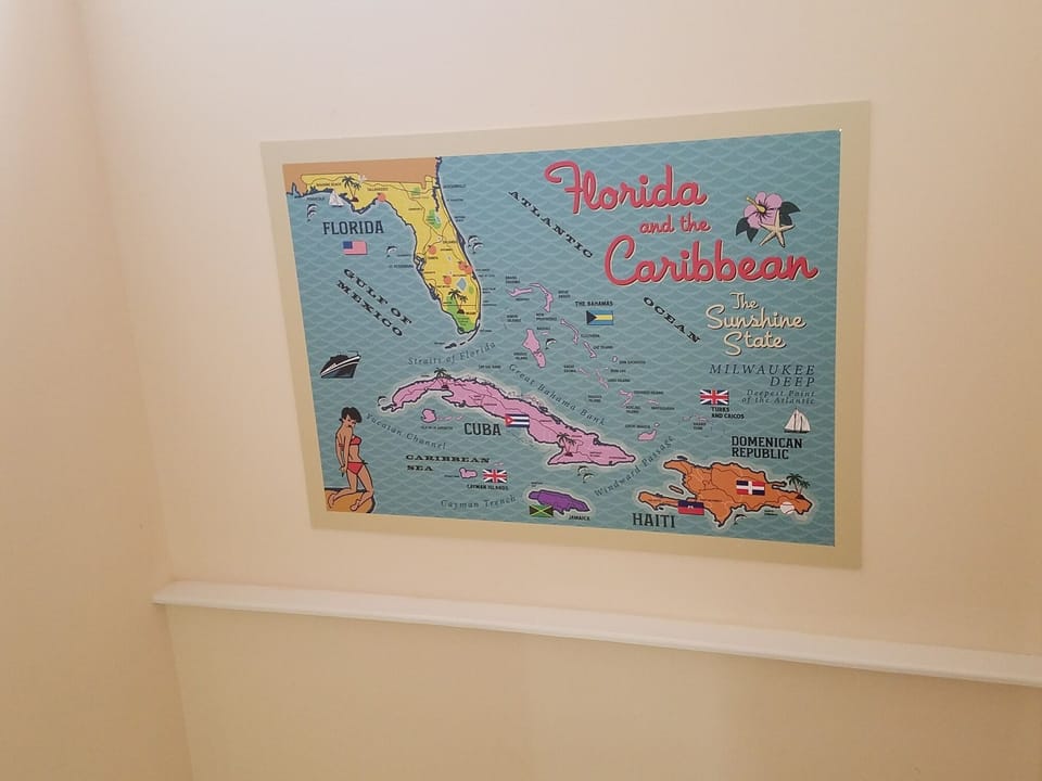 hall stairs. custom retro FL map