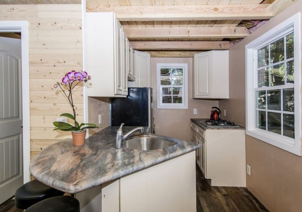 Prepare a candle lit dinner or family breakfast in this brand new kitchen with brushed quartzite counters that give the feel of petrified wood.  It`s light, bright, and airy and gives the feel of just being steps away from nature.