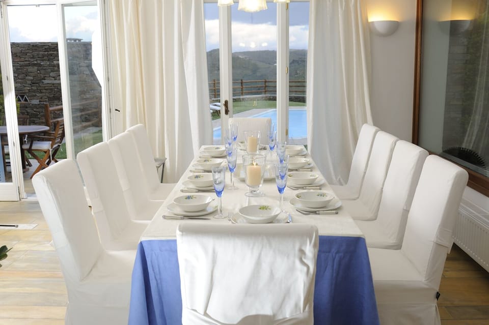 Dinner celebrations at the pool level of our luxury villa in Andros.