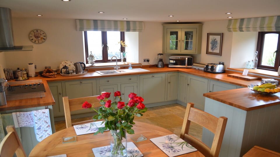 fully equipped modern painted oak kitchen with quality appliances