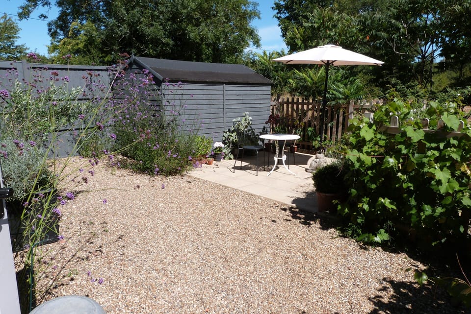 View from the front door into the garden