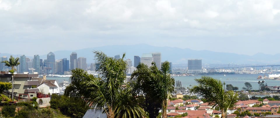 San Diego Bay, Coronado Island, Coronado Bridge and City Skyline from Upper Deck