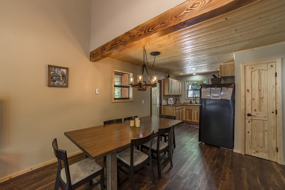 Natural hand crafted barn table to enjoy all your meals or play games.
