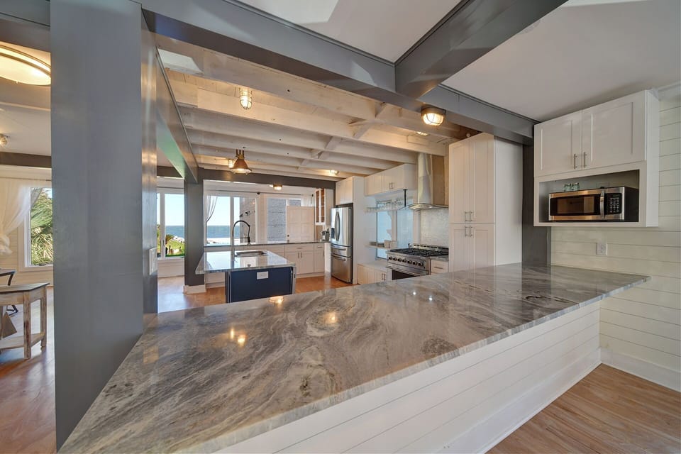 Large open kitchen, newly renovated, ocean views