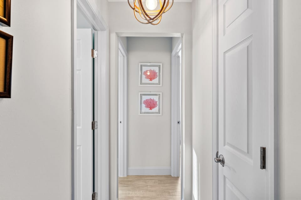 Hallway to guest bedroom and guest bath