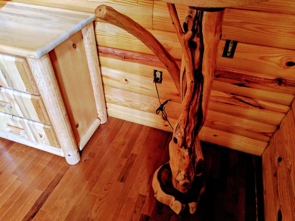 Custom made rustic cedar log lamp.