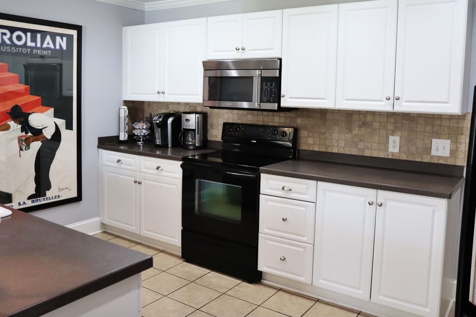 Fully stocked kitchen.
