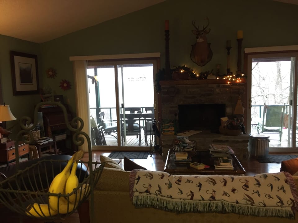 Living Room with Wood Burning Fireplace