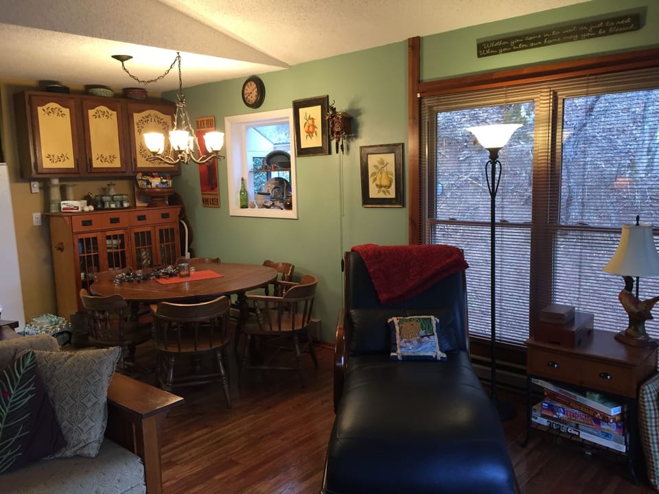 Table can seat 4-6 guests with more seating on the deck.
