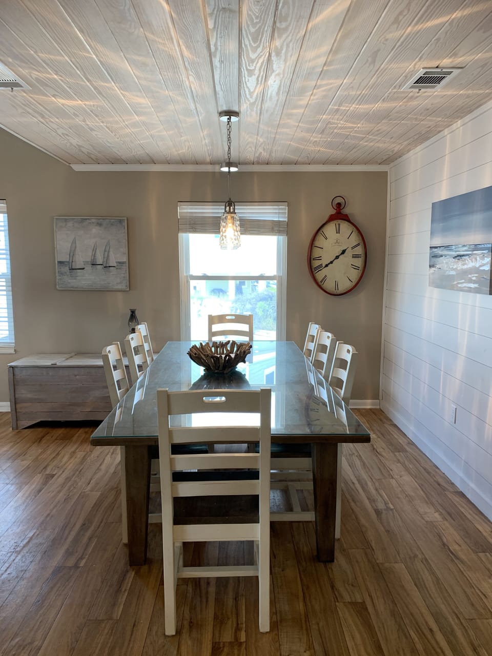 Dining room table seats 8 and provides a great setting to watch sunsets.