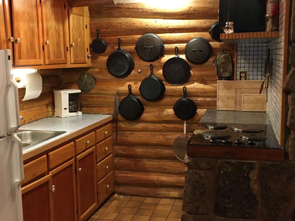 Kitchen Photo (2019) w/ Antique and Well Seasoned Griswold Cast Iron Pans