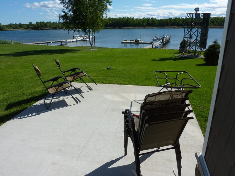 View of the Sturgeon Bay Channel. Private patio with magical sunsets