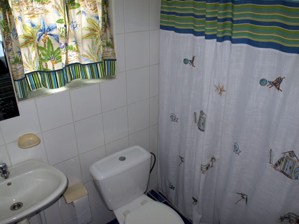 Upstairs bath with hot  water shower.( You will rarely need the hot water.)