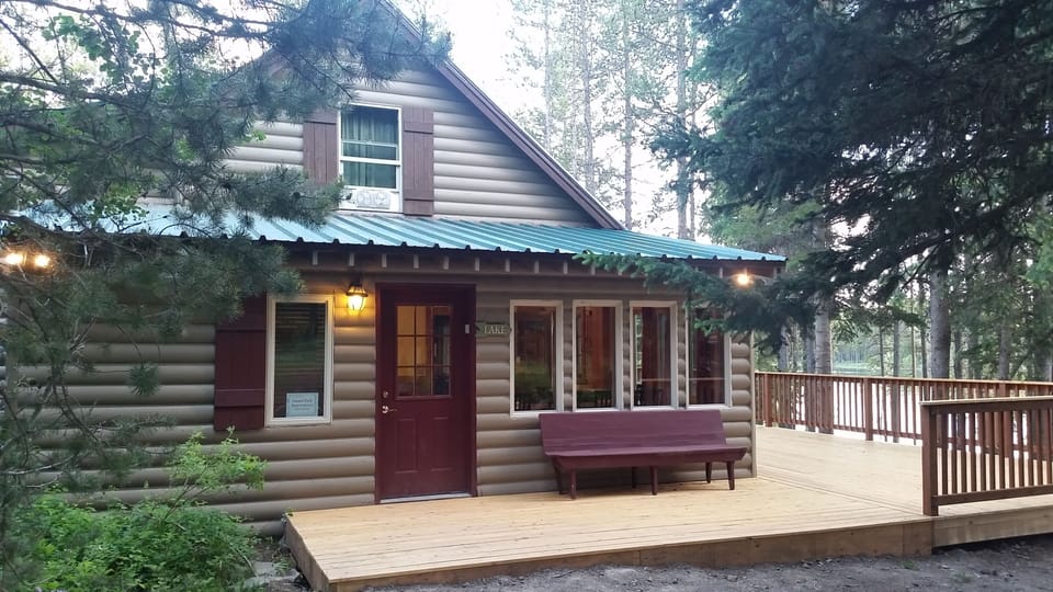 Cabin facing fire pit area