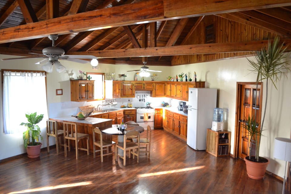 Full kitchen opens to the living room and walks out to amazing deck views