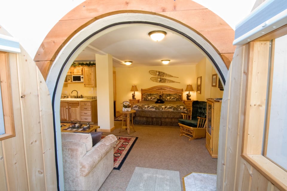 View through "Hobbit" doors into the Chalet