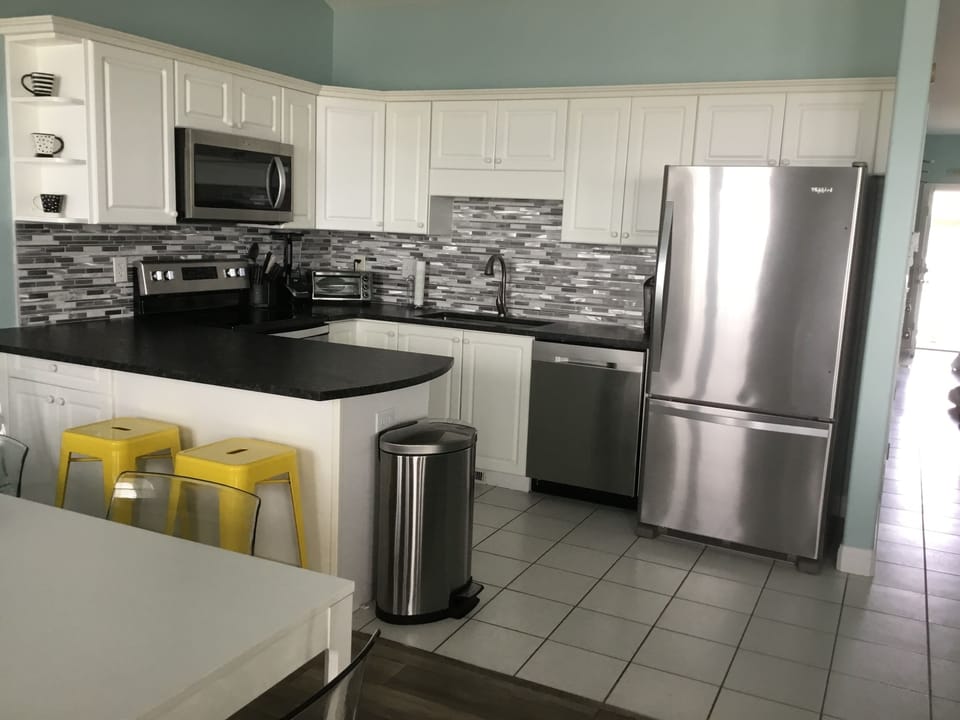 New stainless steel kitchen appliances.