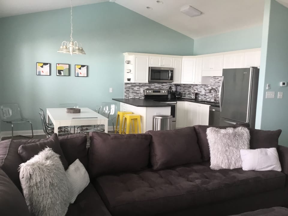 Comfortable, deep seating sectional sofa in living room.