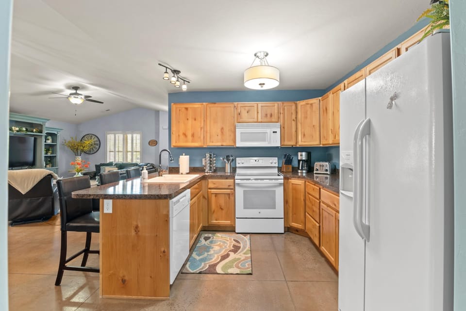 Fully stocked kitchen with everything you need, just like home.
 
