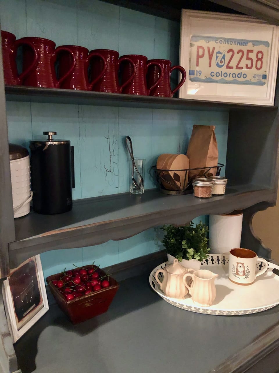 NEW coffee nook. We have a french press, grinder, pour over, and a drip machine
