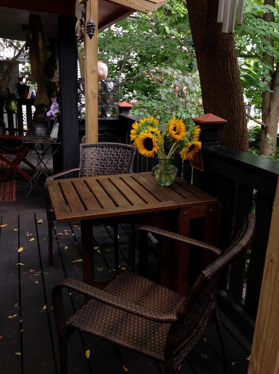 deck under a pergola with some of its furniture