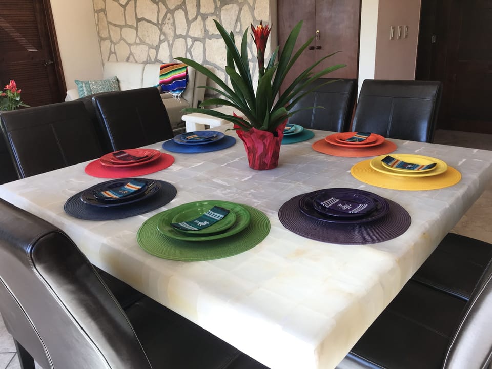 Onyx table with Fiestaware place settings