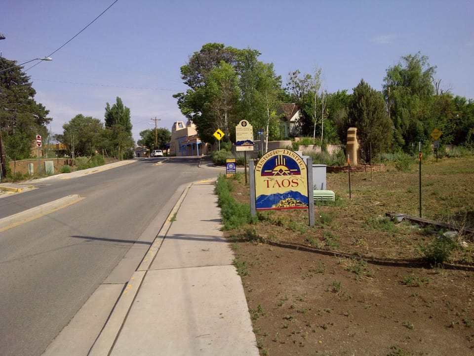 Taos Historic District sign at the bottom of our lane