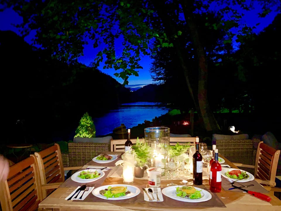 Outdoor-Sunset River beauty, sounds Tranquil bubbling river & cool fall nights. 