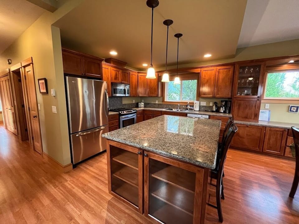 modern kitchen with large island for prep and conversation.