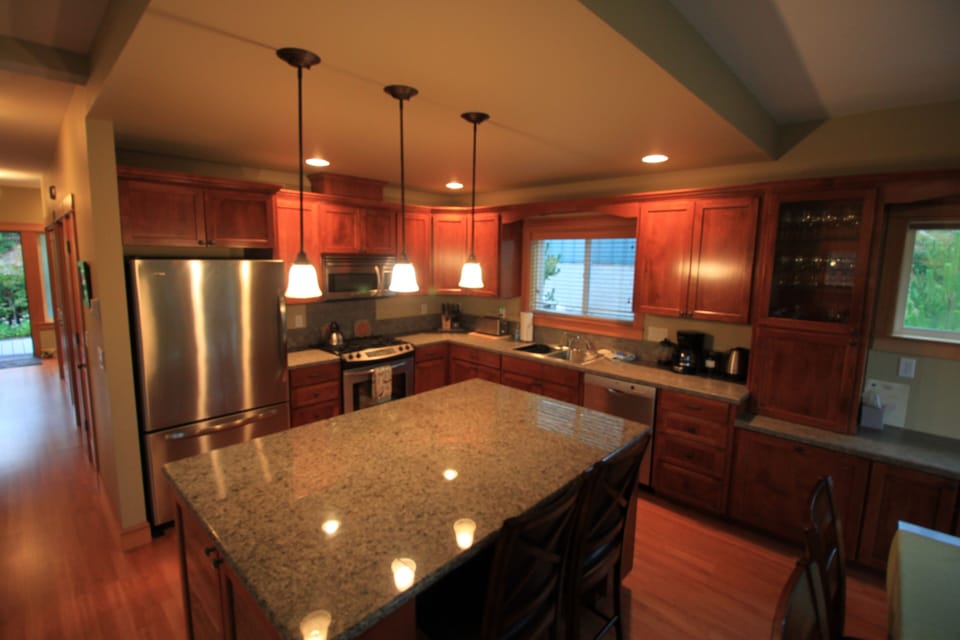 modern kitchen with large island for prep and conversation.