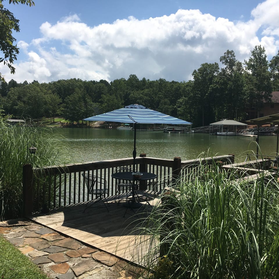 Dock deck at waters edge 