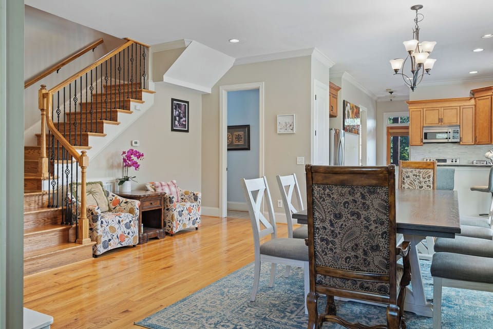Dining room with a table that seats ten
