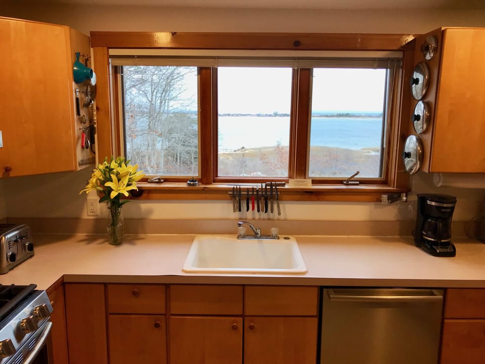 View of Lake Tashmoo & Vineyard Sound from kitchen